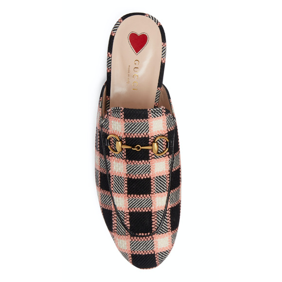 Gucci Princetown Black Pink Fancy Tweed Loafer Slide Mule Slip Slipper Flat 37.5 - Picture 7 of 12